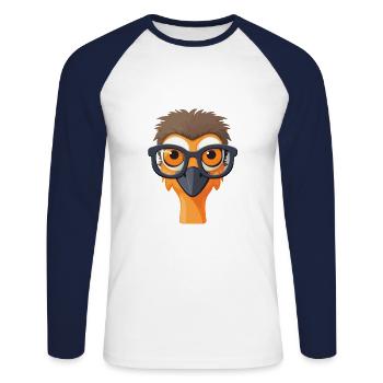 Emu portant des lunettes Cartoon Kawaii Illustration - T-shirt baseball manches longues Homme - blanc/marine - Devant - Nik (191cm)