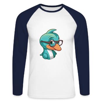 Dolphin With Glasses Cartoon Kawaii Illustration - Unisex Long Sleeve Baseball T-Shirt - white/navy - Front - Nik (191cm)