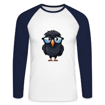 corbeau portant des lunettes dessin animé Kawaii illustration - T-shirt baseball manches longues Homme - blanc/marine - Devant - Nik (191cm)