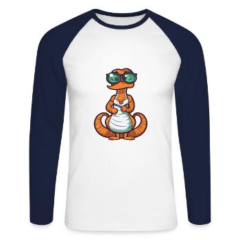 Cobra portant des lunettes Cartoon Kawaii Illustration - T-shirt baseball manches longues Homme - blanc/marine - Devant - Nik (191cm)