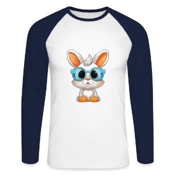 Hase mit Brille Cartoon Kawaii Illustration - Unisex Baseballshirt langarm - Weiß/Navy - Vorne - Nik (191cm)