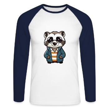 blaireau portant des lunettes dessin animé kawaii illustration - T-shirt baseball manches longues Homme - blanc/marine - Devant - Nik (191cm)