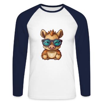 tatou avec des lunettes dessin animé illustration kawaii - T-shirt baseball manches longues Homme - blanc/marine - Devant - Nik (191cm)