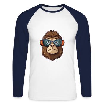Babouin portant des lunettes Dessin animé Kawaii Illustration - T-shirt baseball manches longues Homme - blanc/marine - Devant - Nik (191cm)