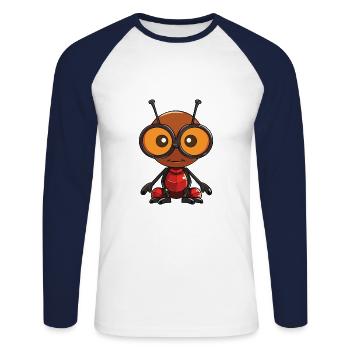 Fourmi portant des lunettes Dessin animé Kawaii Illustration - T-shirt baseball manches longues Homme - blanc/marine - Devant - Nik (191cm)