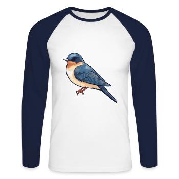 Swallow Cartoon Kawaii Aquarelle Illustration - T-shirt baseball manches longues Homme - blanc/marine - Devant - Nik (191cm)