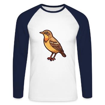 Drossel Cartoon Kawaii Aquarell Illustration - Unisex Baseballshirt langarm - Weiß/Navy - Vorne - Nik (191cm)
