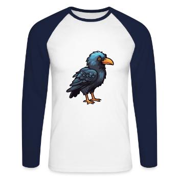Raven Cartoon Kawaii Watercolor Illustration - Unisex Long Sleeve Baseball T-Shirt - white/navy - Front - Nik (191cm)