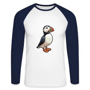 Puffin Cartoon Kawaii Aquarelle Illustration - T-shirt baseball manches longues Homme - blanc/marine - Devant - Nik (191cm)