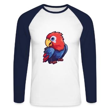Rosella Cartoon Kawaii Aquarelle Illustration - T-shirt baseball manches longues Homme - blanc/marine - Devant - Nik (191cm)