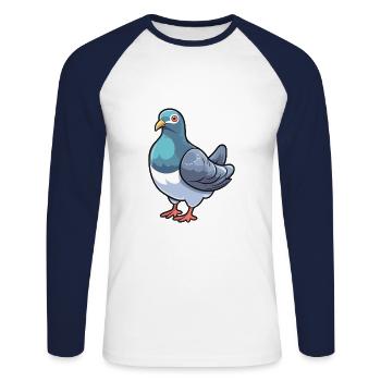 Pigeon Cartoon Kawaii Aquarelle Illustration - T-shirt baseball manches longues Homme - blanc/marine - Devant - Nik (191cm)