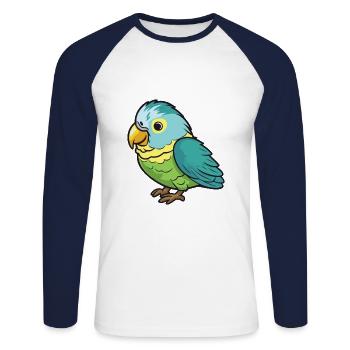 Sittich-Karikatur-Kawaii-Aquarell-Illustration - Unisex Baseballshirt langarm - Weiß/Navy - Vorne - Nik (191cm)