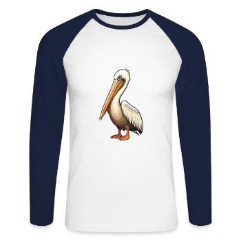 Pelican Cartoon Kawaii Aquarelle Illustration - T-shirt baseball manches longues Homme - blanc/marine - Devant - Nik (191cm)
