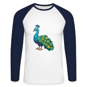 Peacock Cartoon Kawaii Aquarelle Illustration - T-shirt baseball manches longues Homme - blanc/marine - Devant - Nik (191cm)