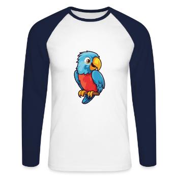 Parrot Cartoon Kawaii Watercolor Illustration - Unisex Long Sleeve Baseball T-Shirt - white/navy - Front - Nik (191cm)