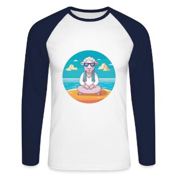 Sheep Cartoon Yoga Beach Summer Illustration - Unisex Long Sleeve Baseball T-Shirt - white/navy - Front - Nik (191cm)