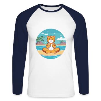 Tiger Cartoon Yoga Strand Sommer Illustration - Unisex Baseballshirt langarm - Weiß/Navy - Vorne - Nik (191cm)