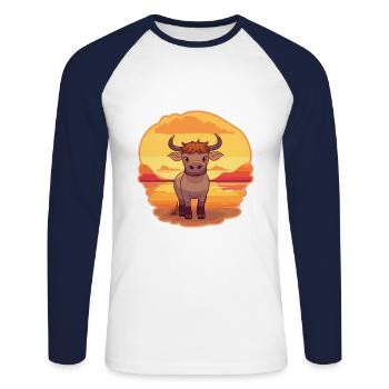 Bull Funny Cartoon Kawaii Beach Illustration - T-shirt baseball manches longues Homme - blanc/marine - Devant - Nik (191cm)