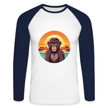 Babouin Drôle de dessin animé Kawaii Beach Illustration - T-shirt baseball manches longues Homme - blanc/marine - Devant - Nik (191cm)