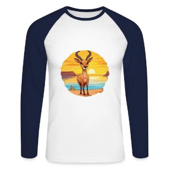 Antilope Drôle de dessin animé Kawaii Beach Illustration - T-shirt baseball manches longues Homme - blanc/marine - Devant - Nik (191cm)