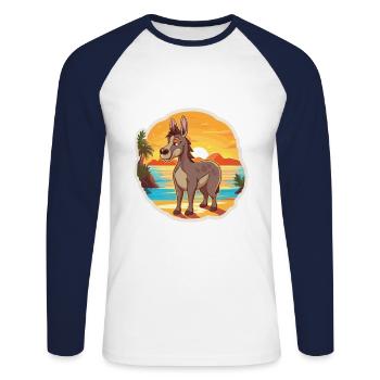 Donkey Funny Cartoon Kawaii Beach Illustration - Unisex Long Sleeve Baseball T-Shirt - white/navy - Front - Nik (191cm)