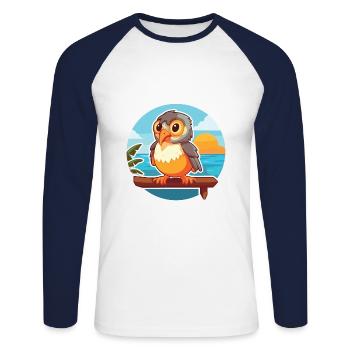 Cuckoo Funny Cartoon Kawaii Beach Illustration - Unisex Long Sleeve Baseball T-Shirt - white/navy - Front - Nik (191cm)