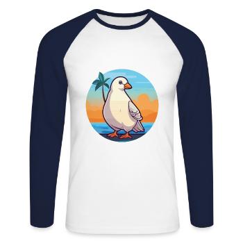 Taube Lustige Karikatur Kawaii Strand Illustration - Unisex Baseballshirt langarm - Weiß/Navy - Vorne - Nik (191cm)