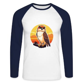 Falcon Funny Cartoon Kawaii Beach Illustration - Unisex Long Sleeve Baseball T-Shirt - white/navy - Front - Nik (191cm)