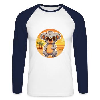 Koala Funny Cartoon Kawaii Beach Illustration - T-shirt baseball manches longues Homme - blanc/marine - Devant - Nik (191cm)