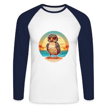 Hawk Lustige Karikatur Kawaii Strand Illustration - Unisex Baseballshirt langarm - Weiß/Navy - Vorne - Nik (191cm)