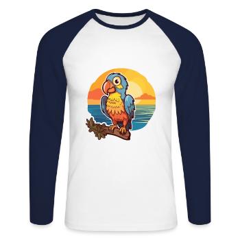 Parrot Funny Cartoon Kawaii Beach Illustration - Unisex Long Sleeve Baseball T-Shirt - white/navy - Front - Nik (191cm)