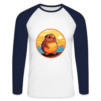 Cochon d’Inde Drôle de dessin animé Kawaii Beach Illustration - T-shirt baseball manches longues Homme - blanc/marine - Devant - Nik (191cm)
