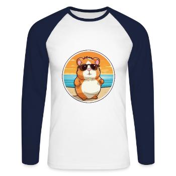 Hamster Lustige Karikatur Kawaii Strand Illustration - Unisex Baseballshirt langarm - Weiß/Navy - Vorne - Nik (191cm)