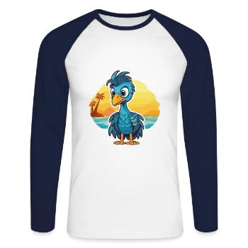 Peacock Funny Cartoon Kawaii Beach Illustration - T-shirt baseball manches longues Homme - blanc/marine - Devant - Nik (191cm)
