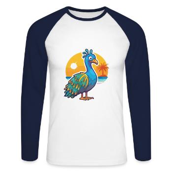 Peacock Funny Cartoon Kawaii Beach Illustration - T-shirt baseball manches longues Homme - blanc/marine - Devant - Nik (191cm)