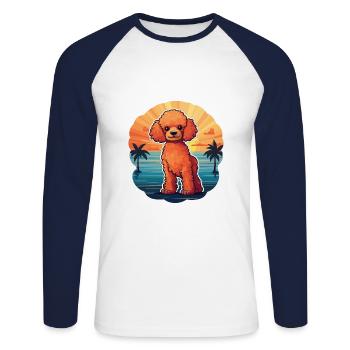 Pudel Hund Lustige Karikatur Kawaii Strand Illustration - Unisex Baseballshirt langarm - Weiß/Navy - Vorne - Nik (191cm)