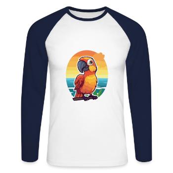 Parrot Funny Cartoon Kawaii Beach Illustration - Unisex Long Sleeve Baseball T-Shirt - white/navy - Front - Nik (191cm)