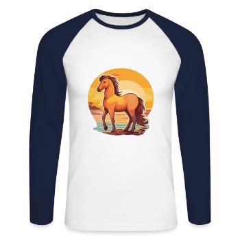 Pferd lustige Karikatur Kawaii Strand Illustration - Unisex Baseballshirt langarm - Weiß/Navy - Vorne - Nik (191cm)