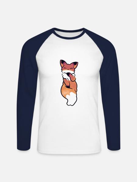 Cute kawaii fox - Unisex Long Sleeve Baseball T-Shirt - white/navy