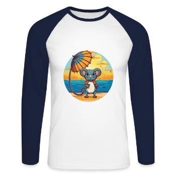 Rat Funny Cartoon Kawaii Beach Illustration - Unisex Long Sleeve Baseball T-Shirt - white/navy - Front - Nik (191cm)