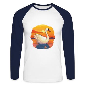 Cygne drôle dessin animé kawaii plage illustration - T-shirt baseball manches longues Homme - blanc/marine - Devant - Nik (191cm)