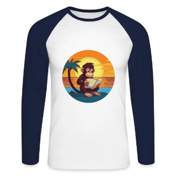 Affe Niedliche Lustige Karikatur Kawaii Buch Strand - Unisex Baseballshirt langarm - Weiß/Navy - Vorne - Nik (191cm)
