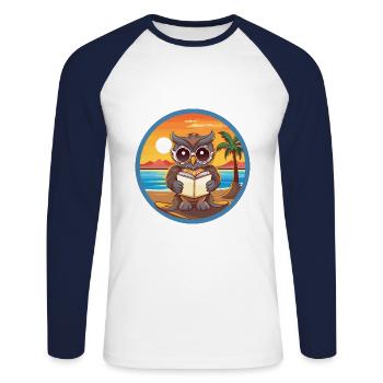 Eule Niedliche Lustige Karikatur Kawaii Buch Strand - Unisex Baseballshirt langarm - Weiß/Navy - Vorne - Nik (191cm)