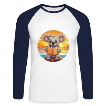 Koala Mignon Drôle Dessin Animé Kawaii Livre Plage - T-shirt baseball manches longues Homme - blanc/marine - Devant - Nik (191cm)