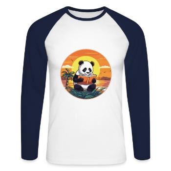Panda Mignon Drôle Dessin Animé Kawaii Livre Plage - T-shirt baseball manches longues Homme - blanc/marine - Devant - Nik (191cm)