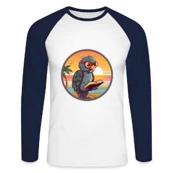 Papagei Niedliche Lustige Karikatur Kawaii Buch Strand - Unisex Baseballshirt langarm - Weiß/Navy - Vorne - Nik (191cm)