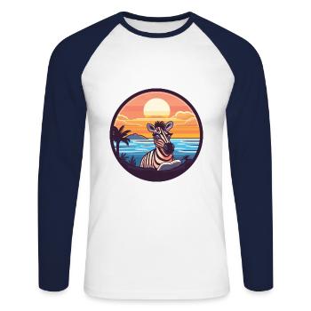 Zebra Niedlich Lustige Karikatur Kawaii Buch Strand - Unisex Baseballshirt langarm - Weiß/Navy - Vorne - Nik (191cm)