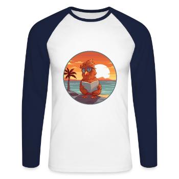 Rooster Cute Funny Cartoon Kawaii Book Beach - Unisex Long Sleeve Baseball T-Shirt - white/navy - Front - Nik (191cm)