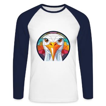 Mouette colorée aquarelle Animal Illustration - T-shirt baseball manches longues Homme - blanc/marine - Devant - Nik (191cm)