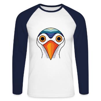 Mouette colorée aquarelle Animal Illustration - T-shirt baseball manches longues Homme - blanc/marine - Devant - Nik (191cm)
